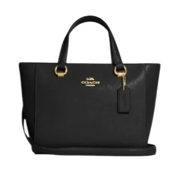 Coach Alice Crossgrain Leather Satchel Crossbody Bag Zip Up Double Handles Black - Picture 3 of 13